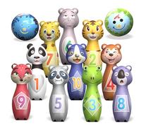STAY GENT Animali Birilli Bowling Bambini con 10 Birilli e 2 Palle, Esterno Interno Morbido Set da Birilli, Bowling Ball Set Regali Educativi per 3 4 5 Anni Compleanni di Natale