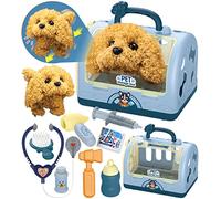 STAY GENT Peluche Robot Cane Giocattolo Kit Valigetta Dottore Bambina 12Pezzi Veterinario Gioco Cagnolino Che Abbaia e Cammina & Gabbia Stetoscopio Natale Regalo Giochi Bambini Bambina 3 4 5 6 8 Anni