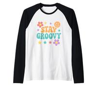 Stay Groovy Carino Retro Hippie Motivazionale Compleanno Corrispondenza Maglia con Maniche Raglan
