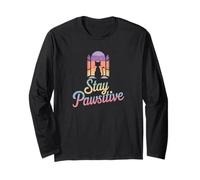 Stay Pawsitive Cat Design - Simpatico gatto motivazionale Maglia a Manica