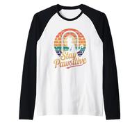 Stay Pawsitive Cat Retro Tramonto Design Maglia con Maniche Raglan