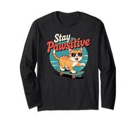 Stay Pawsitive Cool Cat Skateboard divertente Positivity Pet Maglia a Manica