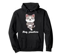 Stay Pawsitive Cool Yoga Positive Funny Cat Pun Quote Felpa con Cappuccio
