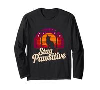 Stay Positive Cat Amante Gatto Retro Ottimismo Maglia a Manica