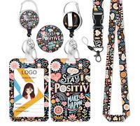 Stay Positive - Porta badge con cordino, bobina retrattile per badge, moschettone con bobina portachiavi, cordino staccabile con porta carte d'identità verticale, per infermieri, insegnanti, studenti