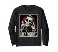 Stay Positive, Scheletro Vintage con Pollice in su, Grim Reaper Maglia a Manica