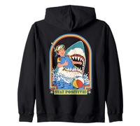 Stay Positive Shark Attack Sarcastic Retro Funny Adult Humor Felpa con Cappuccio