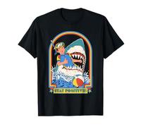 Stay Positive Shark Attack Sarcastic Retro Funny Adult Humor Maglietta