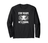 Stay Ready He Coming Mark 13 33 Christian Cross Design Maglia a Manica