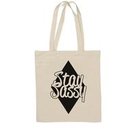 Stay Sassy Black Diamond Logo Borsa Tote in Cotone Naturale Bianco