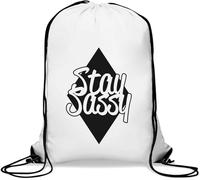 Stay Sassy Black Diamond Logo Gym Sack Casual Drawstring Bag Bianco