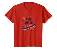 Stay Sharp Crayon Ispirato Arte Motivazionale per creativi Maglietta, Bambini, Rosso, 8 Anni