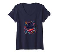 Stay Sharp Crayon Ispirato Arte Motivazionale per creativi Maglietta con Collo a V, Donna, Navy, M