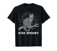 Stay Spooky Retro Halloween Gatto Luna Piena Strega Felino Maglietta