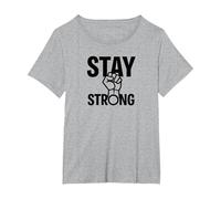 Stay Strong Pugno Motivazionale per la resilienza Maglietta, Donna Plus-Size, Grigio Melange, 1X