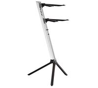 STAY - Supporto per tastiera, sottile, a 2 livelli, con bracci curvi nel livello superiore, colore: argento