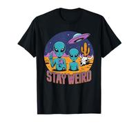 Stay Weird Alien UFO Spazio Retro Sci-Fi Geek Regalo Maglietta