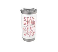 Stay Weird Face Retro Groovy Floreale Rosa Bicchiere termico in acciaio inox doppia parete