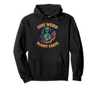 Stay Weird Planet Earth - Cool Retro Alien per Gli Amanti dello Spazio Felpa con Cappuccio