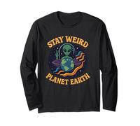 Stay Weird Planet Earth - Cool Retro Alien per Gli Amanti dello Spazio Maglia a Manica