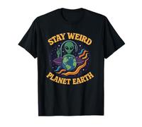 Stay Weird Planet Earth - Cool Retro Alien per Gli Amanti dello Spazio Maglietta