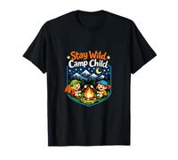 Stay Wild Camp Bambino Campeggio Montagna Badge Maglietta