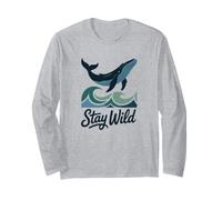 Stay Wild Cute Blue Whale Amante Ocean Marine Life Waves Maglia a Manica