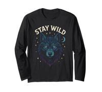 Stay Wild Geometria di Un Lupo Artistico Maglia a Manica