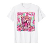 Stay Wild Leopardo Rosa Tropicale Animale Floreale Safari Giungla Maglietta