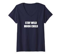 Stay Wild Moon Bambino Maglietta con Collo a V, Donna, Navy, XXL