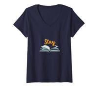 Stay Your Story Non è Oltre Gli Amanti dei Libri ispiratori Maglietta con Collo a V, Donna, Navy, S