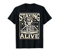 Staying Alive Divertente Caffeina Amante Bevitore Caffè Maglietta