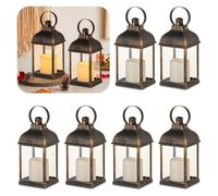 Staymoment Lanterna con candele a LED, colore nero oro: set da 6 lanterne da 22 cm, come decorazione da tavolo, soggiorno, balcone, decorazione vintage, per matrimoni, lanterne funerarie, cimitero,