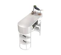 Stazione da tavolo per manicure Nail Tech moderna con cassetti portaoggetti e ripiani aperti Scrivania professionale per saloni di bellezza e uffici Piano in vetro e lavoro desktop in legno