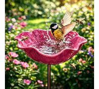 Stazione Di Abbeverata Per Api in Metallo A Forma Di Fiore Multicolore Per Farfalle E Uccelli Con Palo A Piantana Alimentatore Da Giardino Per Api E Farfalle Per Balcone E Terrazza (Rosa)