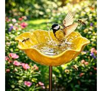 Stazione Di Abbeverata Per Api in Metallo A Forma Di Fiore Multicolore Per Farfalle E Uccelli Con Palo A Piantana Alimentatore Da Giardino Per Api E Farfalle Per Balcone E Terrazza (Giallo)
