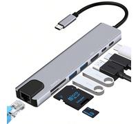 Stazione di aggancio a 8 porte, hub USB Type C con 4K compatibile, RJ45, lettore di schede SD e TF, USB 3.0, PD 87W, adattatore splitter per computer portatile, PC, Pro Air, telefono Android. Portatil