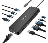 Stazione di docking per laptop, WAVLINK 10G USB Hub con doppio HDMI, ingresso PD 100W, USB3.2, USB3.0, USB2.0, Ethernet Gigabit per Dell/HP/Lenovo ecc, solo per computer con sistema operativo Windows
