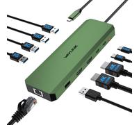 Stazione di docking per laptop, WAVLINK 10G USB Hub con doppio HDMI, ingresso PD 100W, USB3.2, USB3.0, USB2.0, Ethernet Gigabit per Dell/HP/Lenovo ecc, solo per computer con sistema operativo Windows