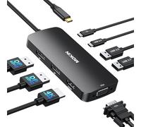 Stazione di Docking USB C Dual DisplayPort, Hub USB con 2 DP, HDMI, VGA, USB C 2.0, A 2.0, Porta di Ricarica PD, Adattatore Multi Monitor per Laptop Dell/HP, Nero