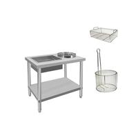 Stazione di impanatura di pollo fritto in acciaio inox, tavolo per preparazione di livello commerciale con contenitori e cesti, piano di lavoro facile da pulire per ristoranti e cucine
