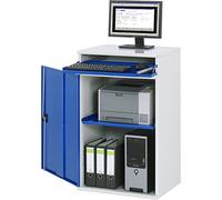 Stazione di lavoro per computer, corpo armadio con 1 ripiano estraibile, larghezza 650 mm, grigio chiaro / blu genziana.