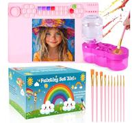 Stazione di pittura tutto in uno per bambini-Tappetino per pittura in silicone da 60x40 cm, strumento per la pulizia dei pennelli e pennelli di alta qualità, ideale per pittura acrilica e artigianato