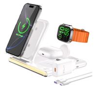 Stazione di ricarica 3 in 1 compatibile con iPhone 16 15 14 13 12 e A pple Watch 10 Ultra 9 SE 8 7 6 5 4 serie e A irPods 4 3 2 Pro 2, caricabatterie wireless a induzione con luce notturna e design
