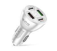 Stazione di Ricarica, Caricabatteria da auto a 4 porte da 20 W for telefono Carica rapida PD Tipo C Adattatore USB Multi-dispositivo Ricarica rapida intelligente USB-A + Tipo-c(White)