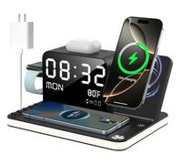 Stazione di ricarica, caricatore wireless 7 in 1 con orologio, oltre alla stazione di ricarica con luce, adattatore da 33 W, TimeSync, caricabatterie rapido per iPhone 16 15 14 13 12 Pro Max Apple