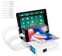 Stazione di ricarica con interruttore, PD20W QC3.0, caricatore rapido, 8 porte con 1 carica a induzione, senza fili, caricatore desktop per cellulare, compatibile con iPhone, ipad, Samsung
