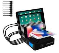 Stazione di ricarica con interruttore, PD20W QC3.0, caricatore rapido, 8 porte con 1 carica a induzione, senza fili, caricatore desktop per cellulare, compatibile con iPhone, ipad, Samsung