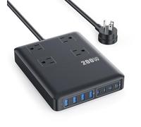 Stazione di ricarica da 200 W, presa multipla USB C 12 in 1 con spina piatta e cavo di prolunga da 1,5 m, 4 prese AC, 4 porte USB-A, 4 porte USB-C per iPhone 17/16/15,65 W PD caricabatterie rapido per