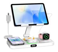 Stazione di ricarica da 30 W per prodotti Apple, caricabatterie wireless pieghevole con display dell'orologio e luce a 7 colori, ricarica cablata per stazione di ricarica iPad/tablet per iPhone16, per